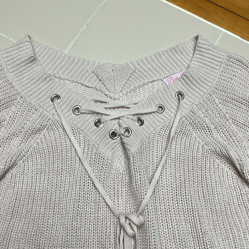 Pink Lily Lace Up Sweater Size Large - Picture 2 of 5